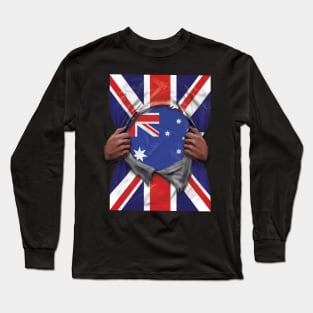 Australia Flag Great Britain Flag Ripped - Gift for Australian From Australia Long Sleeve T-Shirt